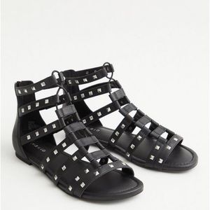 Black Faux Leather Stretch Sandal